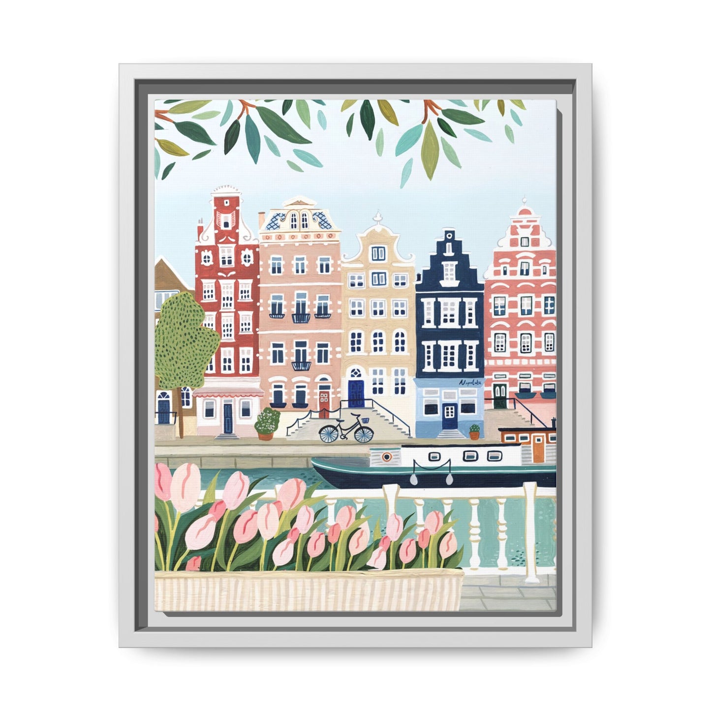 Amsterdam Framed Canvas Art, Colorful Cityscape, Vibrant Home Decor, Wall Art for Living Room, Housewarming Gift, Artistic Wall Decor, Floral Design