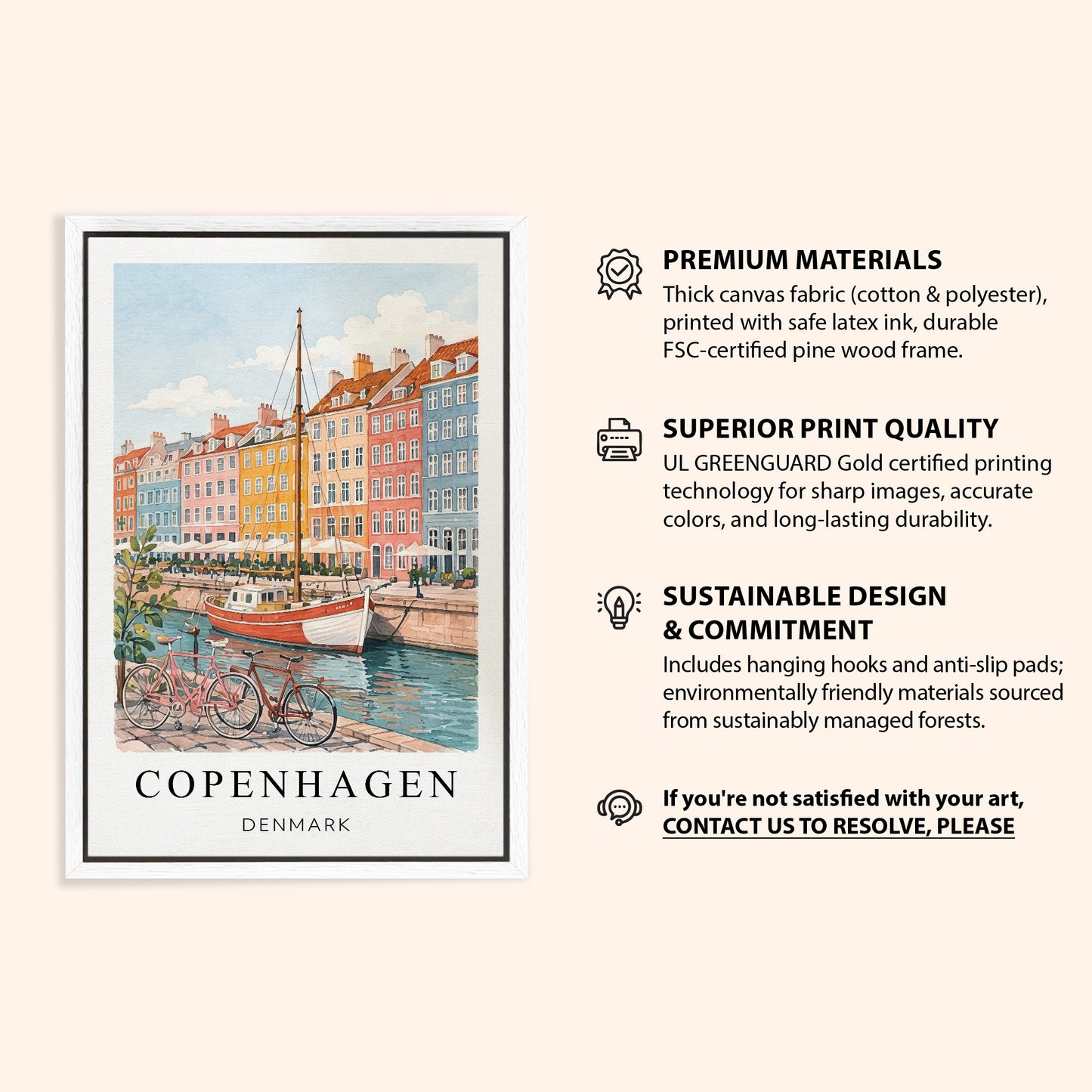 Copenhagen Canvas Wall Art — Denmark Canal Decor