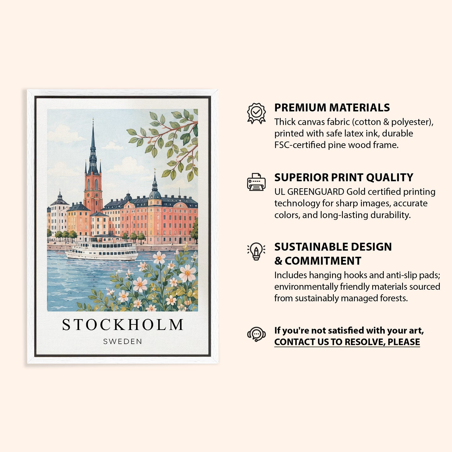 Stockholm Canvas Wall Art — Sweden Waterfront Decor
