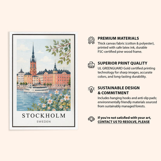 Stockholm Canvas Wall Art — Sweden Waterfront Decor