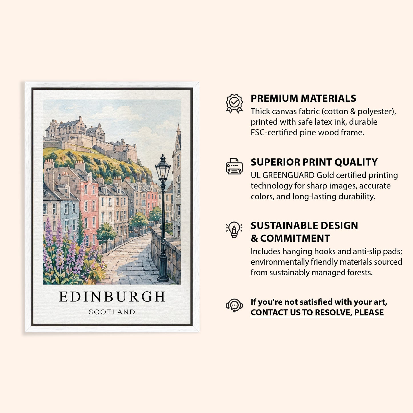 Edinburgh Canvas Wall Art — Scotland Cityscape Decor