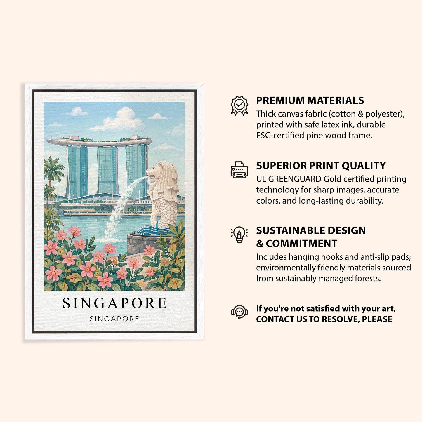 Singapore Canvas Wall Art — Marina Bay Cityscape Decor