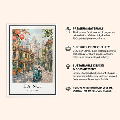 Hanoi Canvas Wall Art – Vietnam Travel Decor, Old Quarter Cityscape Artwork