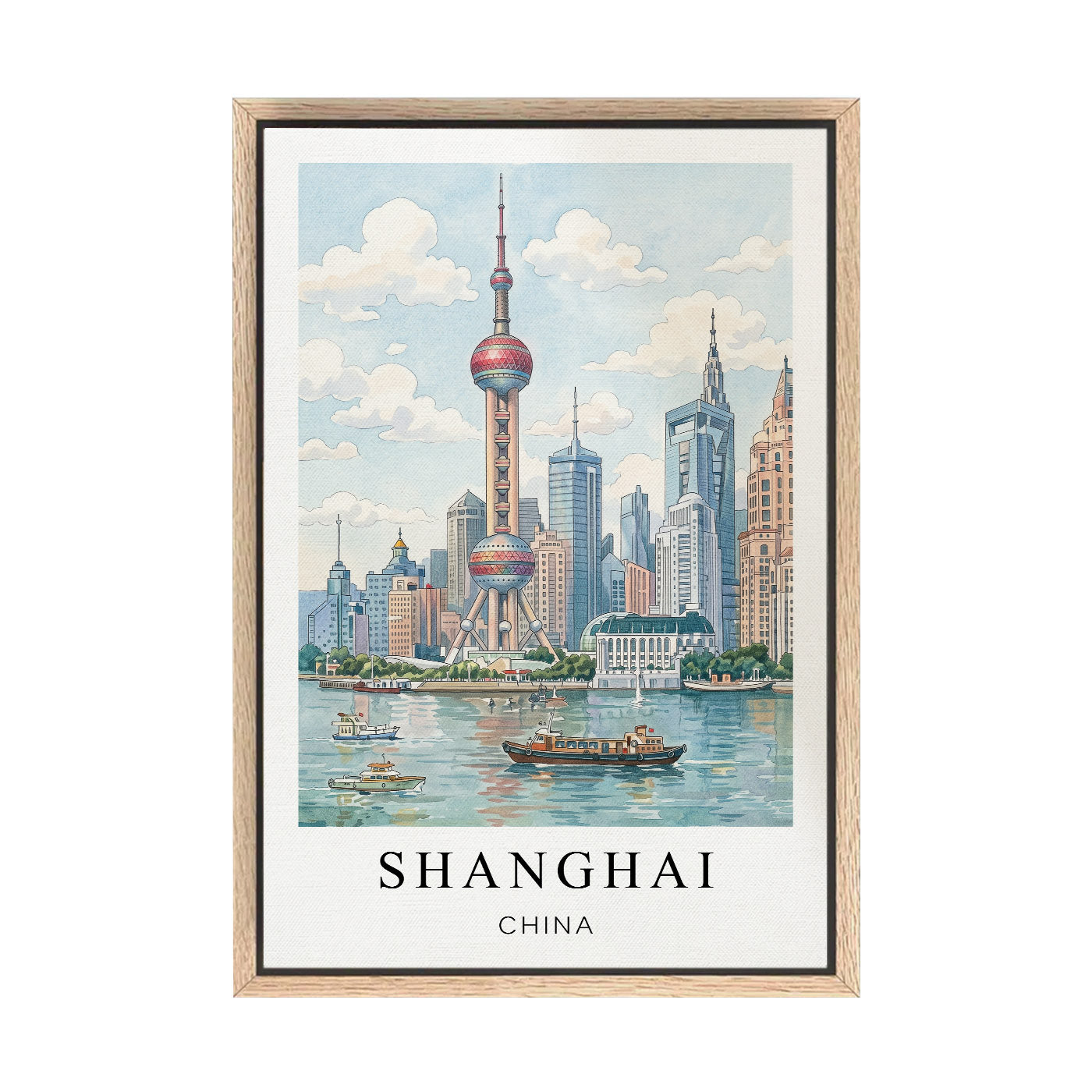 Shanghai Canvas Wall Art – China Skyline Decor, Oriental Pearl Tower Cityscape Artwork