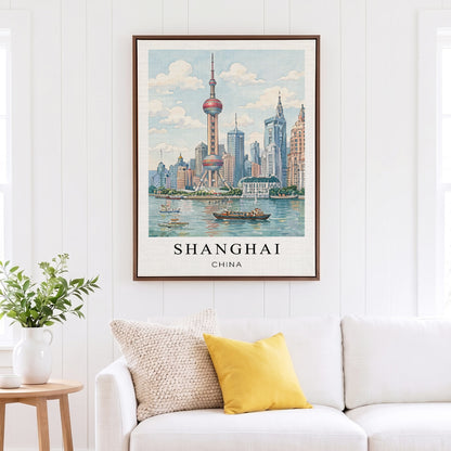 Shanghai Canvas Wall Art – China Skyline Decor, Oriental Pearl Tower Cityscape Artwork