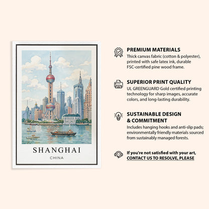 Shanghai Canvas Wall Art – China Skyline Decor, Oriental Pearl Tower Cityscape Artwork