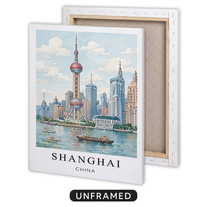 Shanghai Canvas Wall Art – China Skyline Decor, Oriental Pearl Tower Cityscape Artwork