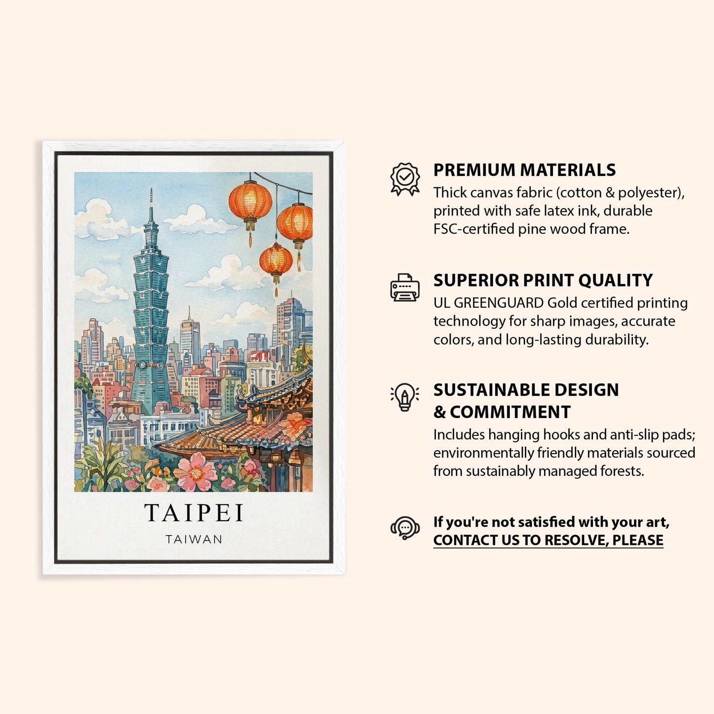 Taipei Canvas Wall Art – Taiwan Skyline Decor, Asian Cityscape Artwork