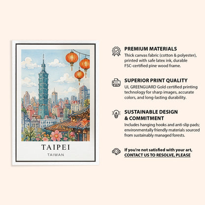 Taipei Canvas Wall Art – Taiwan Skyline Decor, Asian Cityscape Artwork
