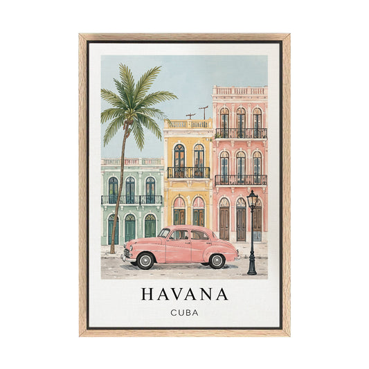 Havana Canvas Wall Art – Cuba Travel Decor, Vintage Caribbean Cityscape Artwork