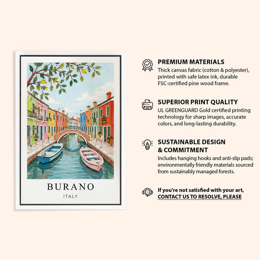 Burano Canvas Wall Art – Italy Canal Decor, Colorful Venetian Island Artwork
