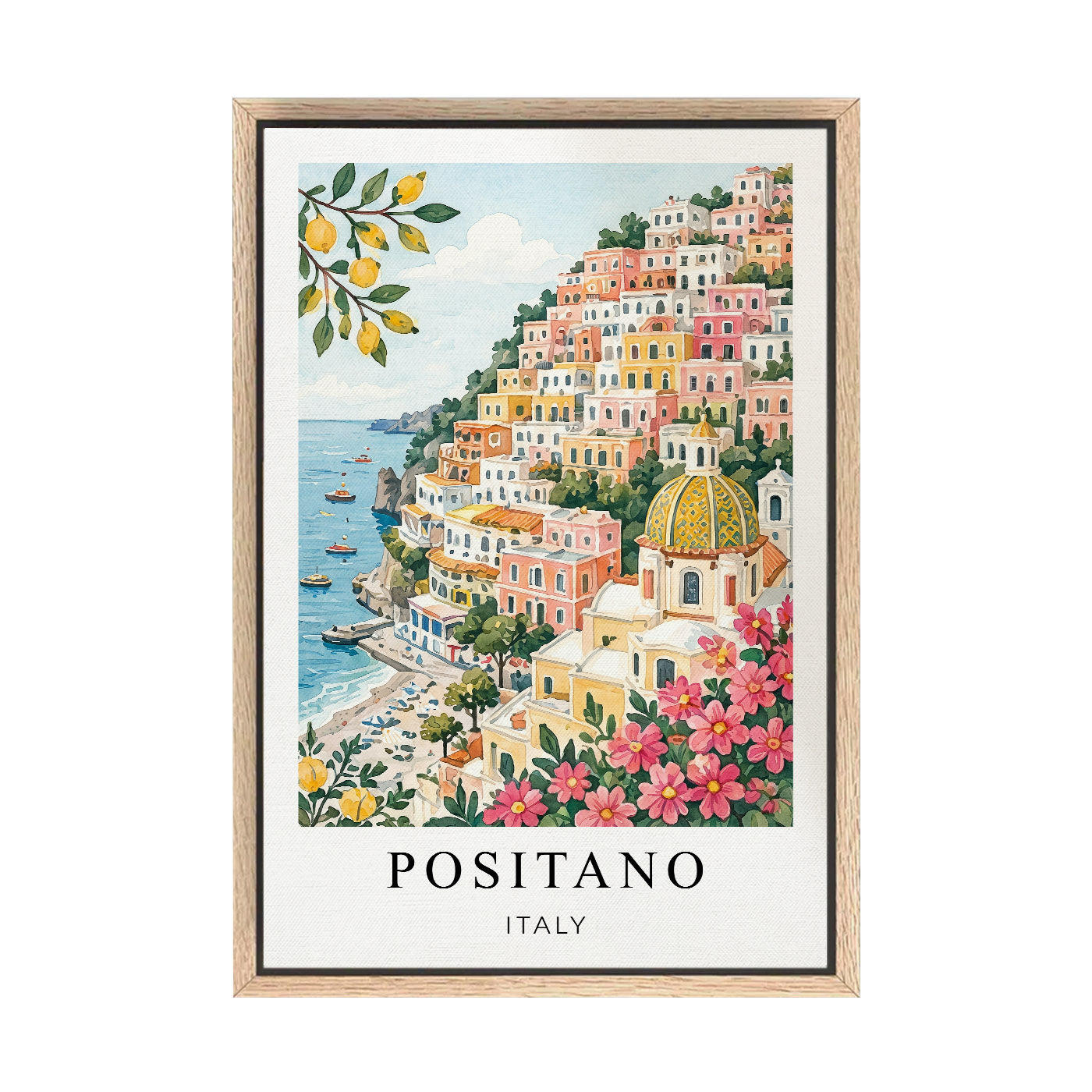 Positano Canvas Wall Art – Amalfi Coast Decor, Italy Coastal Village Artwork