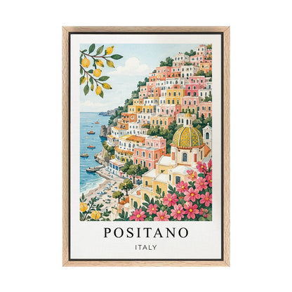 Positano Canvas Wall Art – Amalfi Coast Decor, Italy Coastal Village Artwork