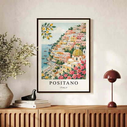 Positano Canvas Wall Art – Amalfi Coast Decor, Italy Coastal Village Artwork