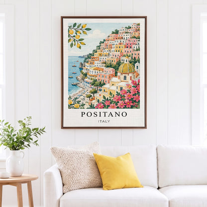 Positano Canvas Wall Art – Amalfi Coast Decor, Italy Coastal Village Artwork