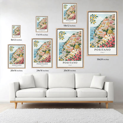 Positano Canvas Wall Art – Amalfi Coast Decor, Italy Coastal Village Artwork
