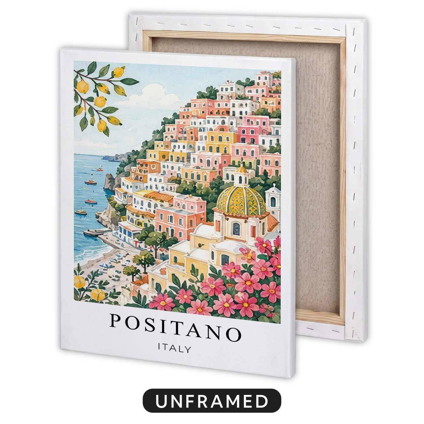 Positano Canvas Wall Art – Amalfi Coast Decor, Italy Coastal Village Artwork