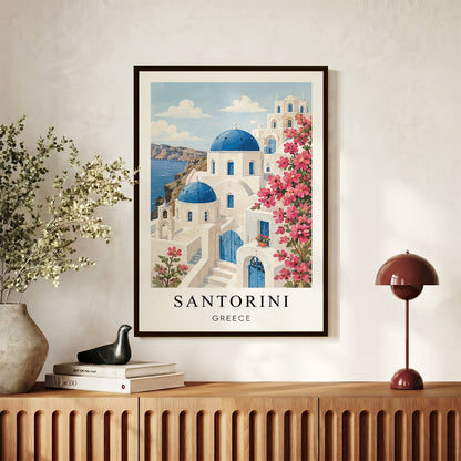 Santorini Canvas Wall Art – Greece Coastal Decor, Mediterranean Island Artwork