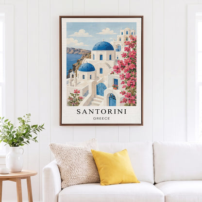Santorini Canvas Wall Art – Greece Coastal Decor, Mediterranean Island Artwork