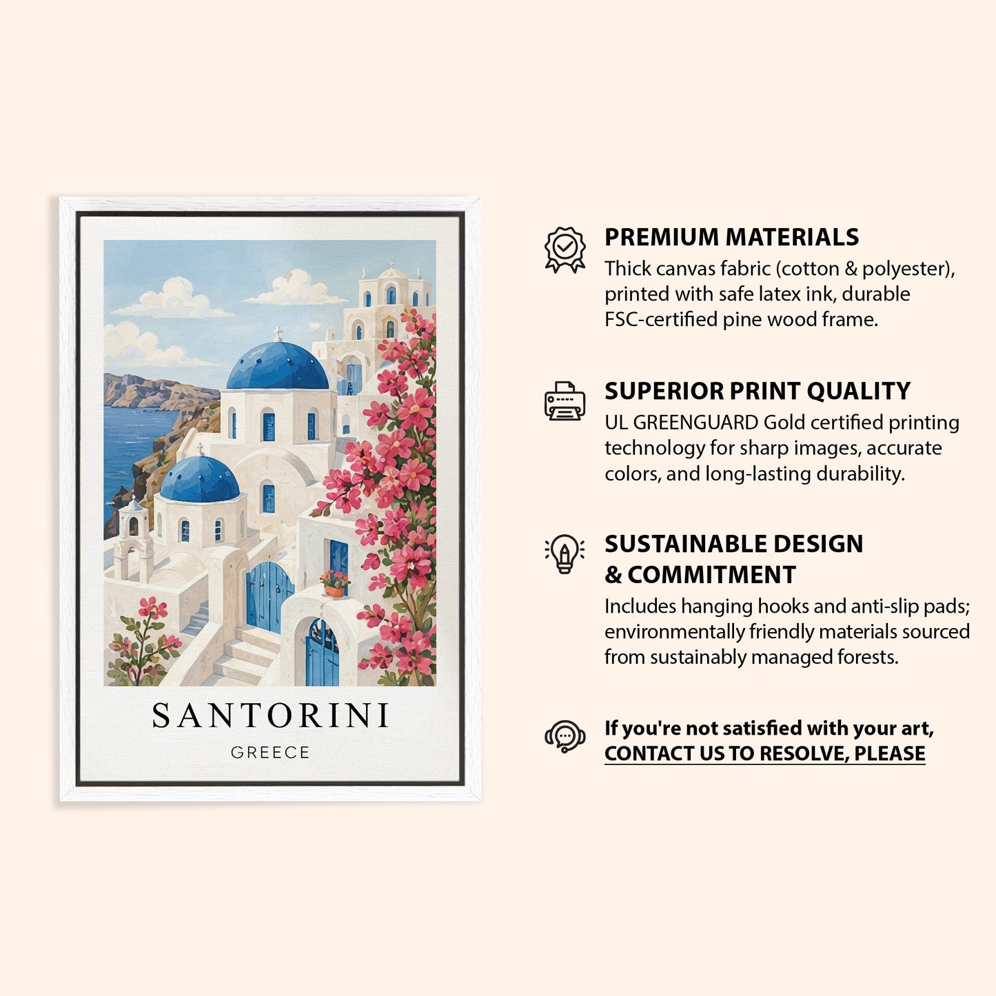 Santorini Canvas Wall Art – Greece Coastal Decor, Mediterranean Island Artwork