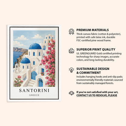 Santorini Canvas Wall Art – Greece Coastal Decor, Mediterranean Island Artwork