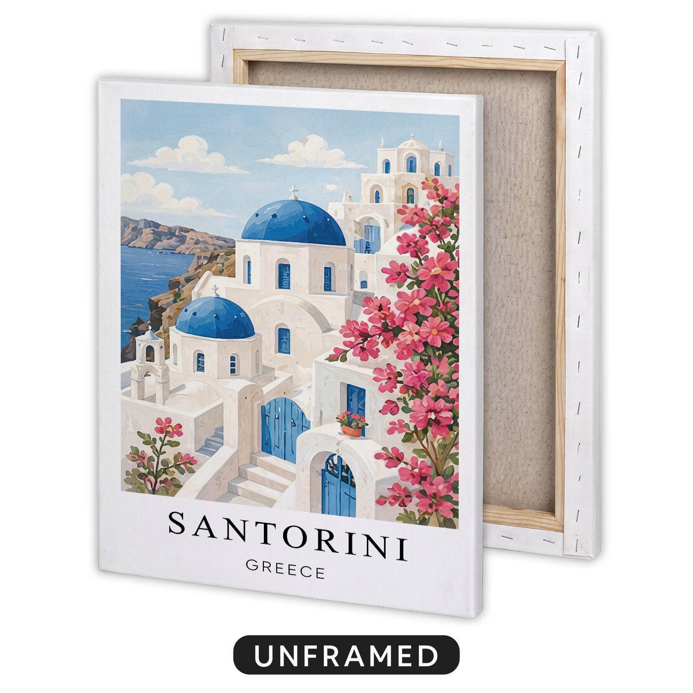 Santorini Canvas Wall Art – Greece Coastal Decor, Mediterranean Island Artwork