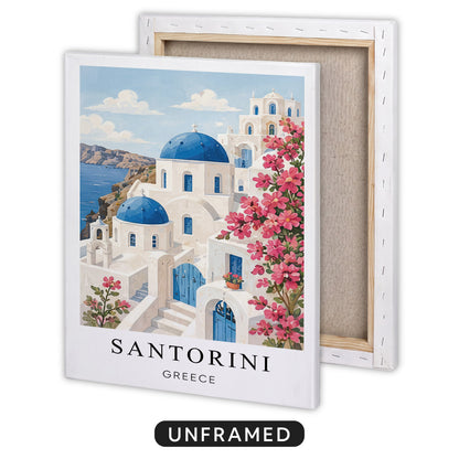 Santorini Canvas Wall Art – Greece Coastal Decor, Mediterranean Island Artwork