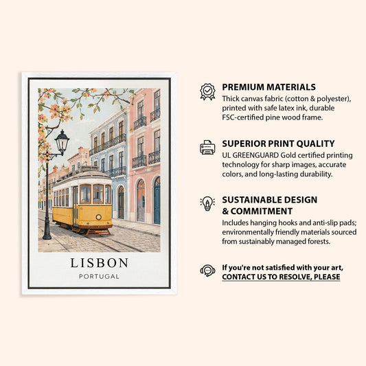Lisbon Canvas Wall Art – Portugal Travel Decor, Vintage Tram Cityscape Artwork