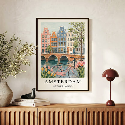Amsterdam Canvas Wall Art – Netherlands Canal Decor, Dutch Cityscape Travel Artwork