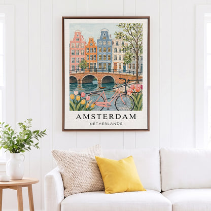 Amsterdam Canvas Wall Art – Netherlands Canal Decor, Dutch Cityscape Travel Artwork