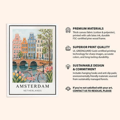 Amsterdam Canvas Wall Art – Netherlands Canal Decor, Dutch Cityscape Travel Artwork