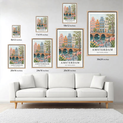 Amsterdam Canvas Wall Art – Netherlands Canal Decor, Dutch Cityscape Travel Artwork