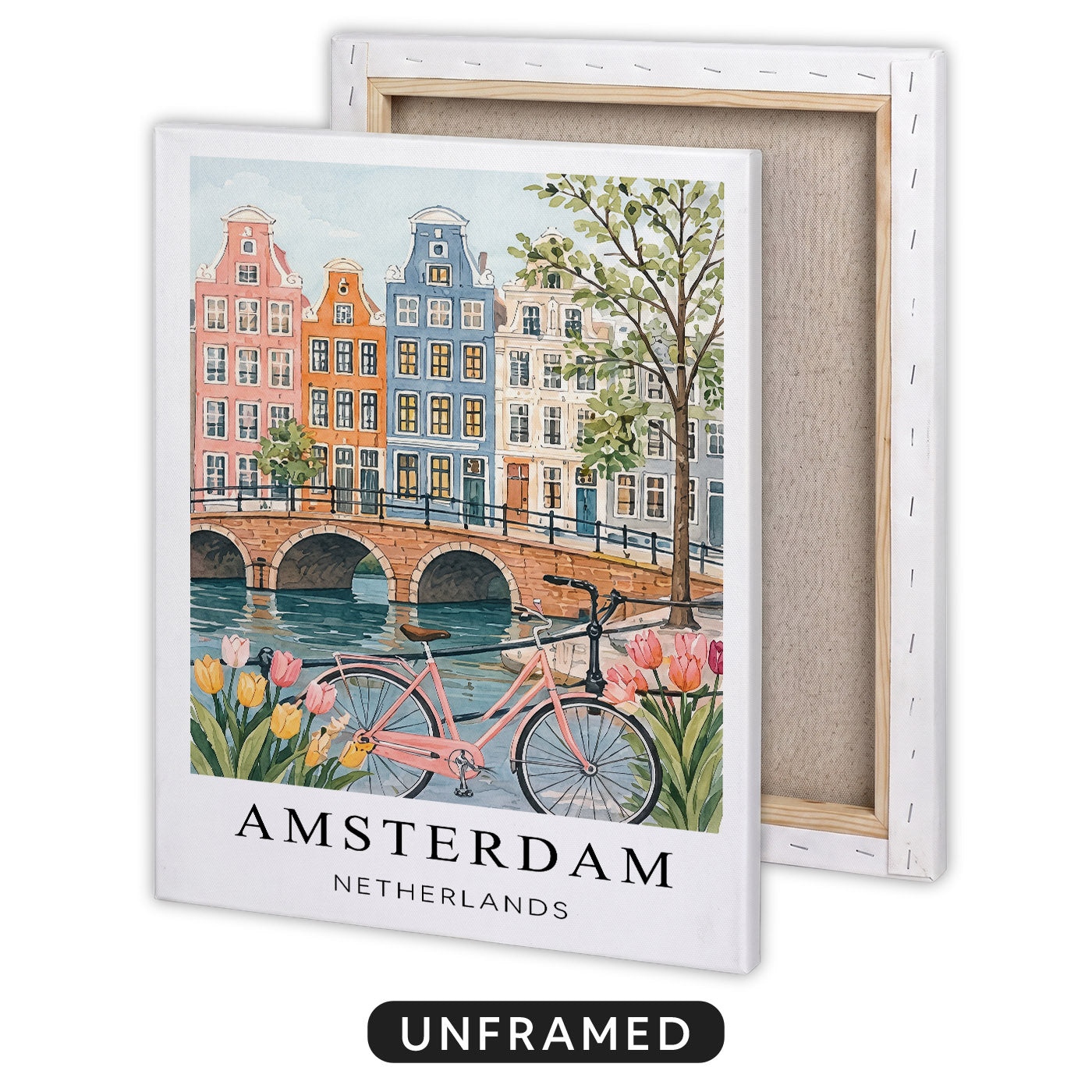 Amsterdam Canvas Wall Art – Netherlands Canal Decor, Dutch Cityscape Travel Artwork