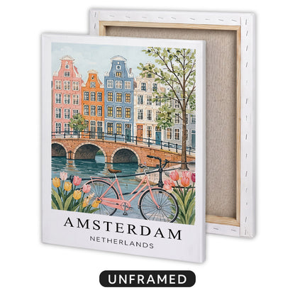 Amsterdam Canvas Wall Art – Netherlands Canal Decor, Dutch Cityscape Travel Artwork