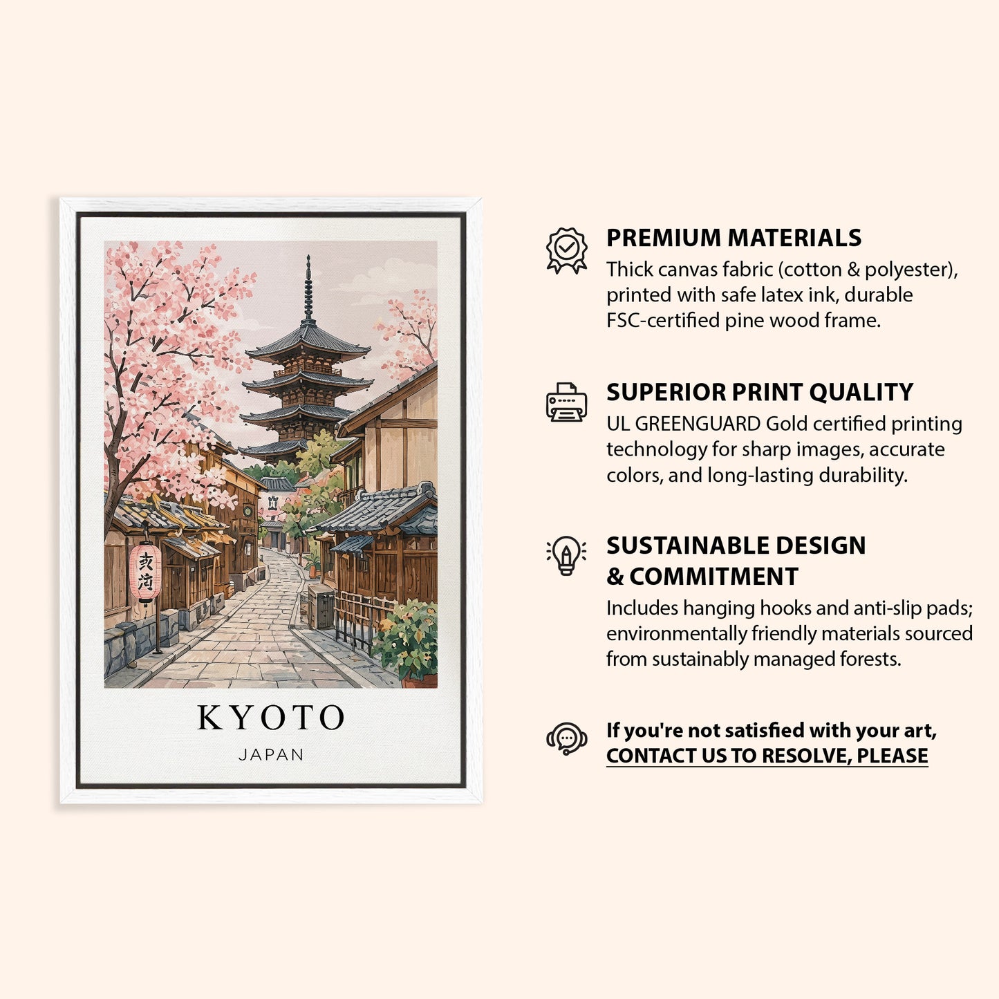 Kyoto Canvas Wall Art – Japan Temple Decor, Cherry Blossom Travel Artwork