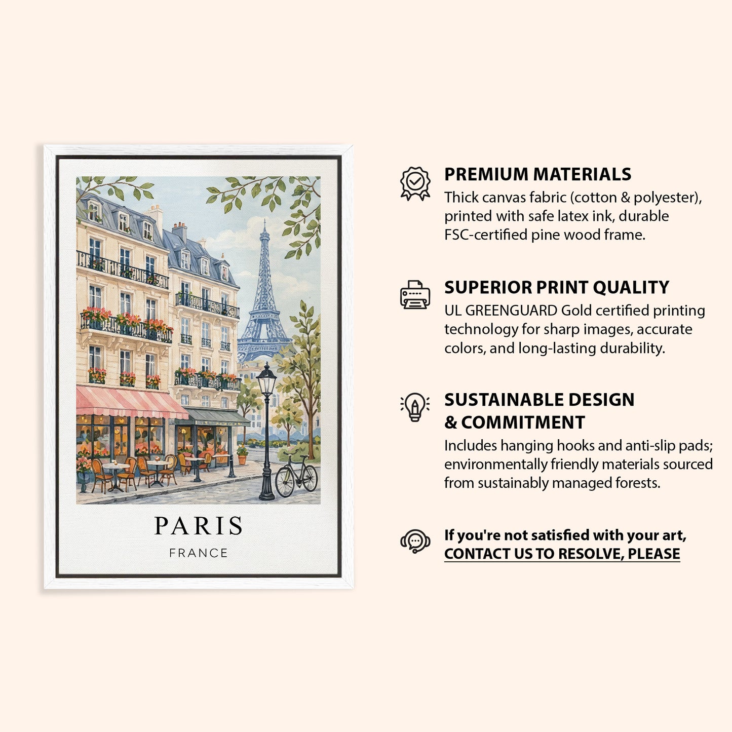 Paris Canvas Wall Art – Eiffel Tower Decor, French Cityscape Travel Artwork