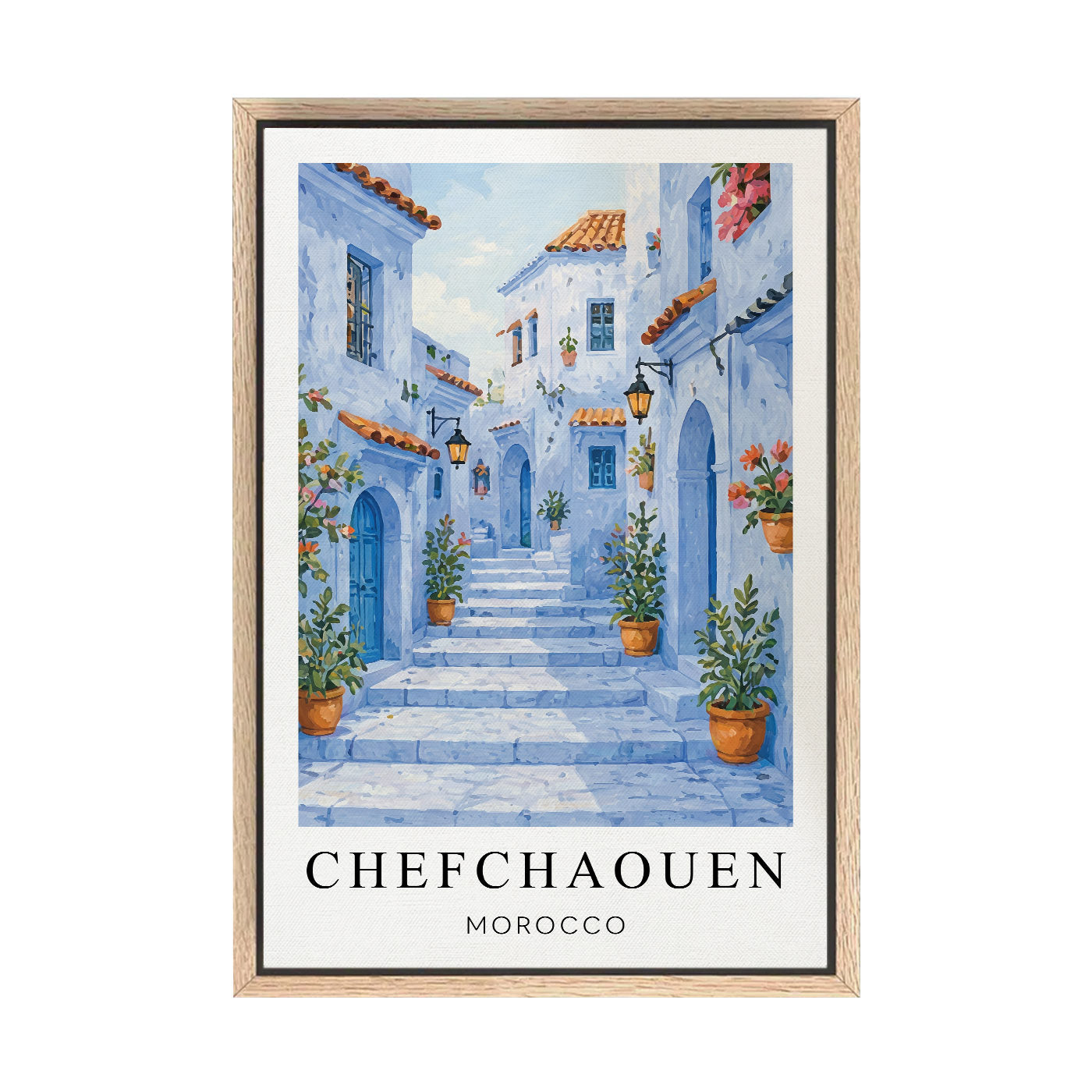 Chefchaouen Canvas Wall Art – Morocco Blue City Decor, Mediterranean Travel Artwork