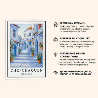 Chefchaouen Canvas Wall Art – Morocco Blue City Decor, Mediterranean Travel Artwork