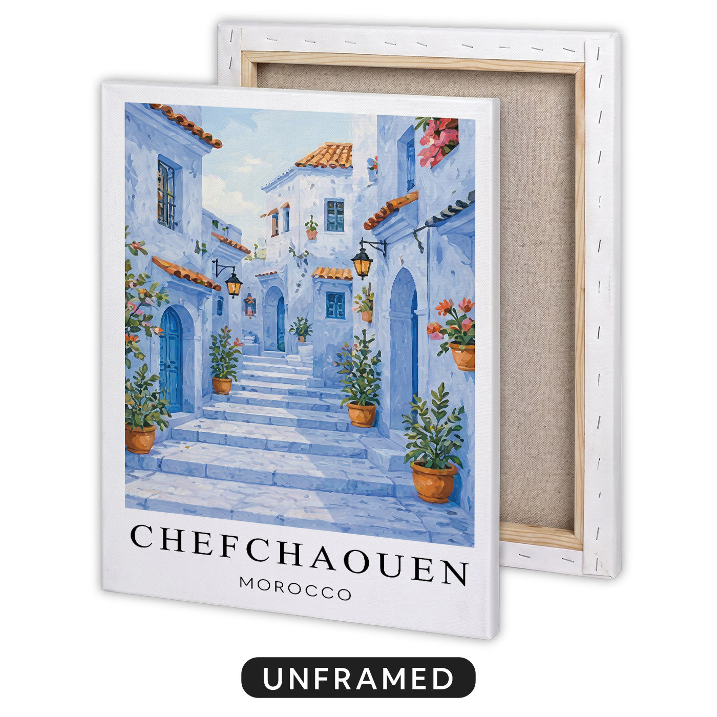 Chefchaouen Canvas Wall Art – Morocco Blue City Decor, Mediterranean Travel Artwork