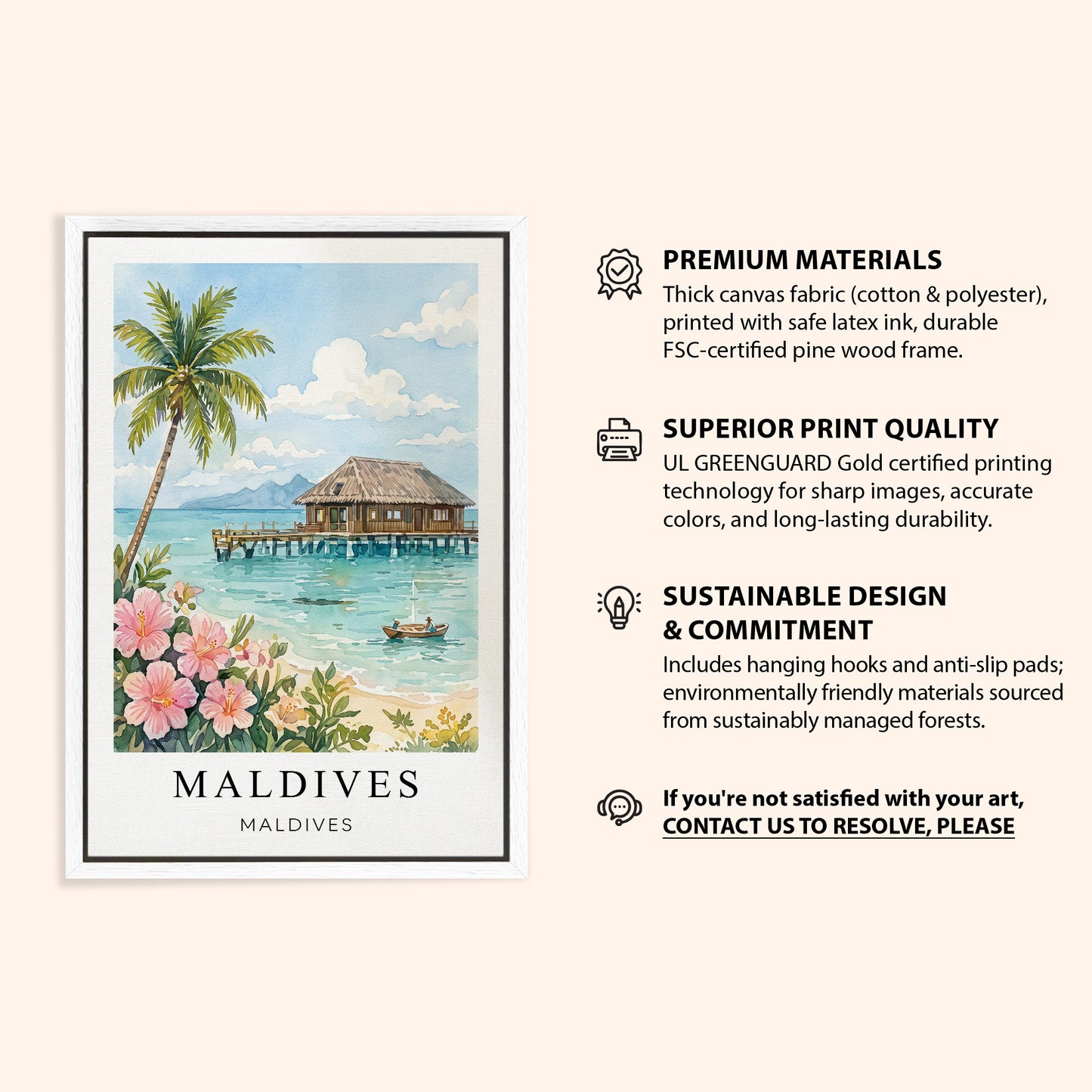 Maldives Canvas Wall Art – Tropical Island Decor, Ocean Paradise Artwork