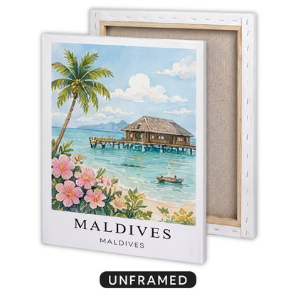 Maldives Canvas Wall Art – Tropical Island Decor, Ocean Paradise Artwork