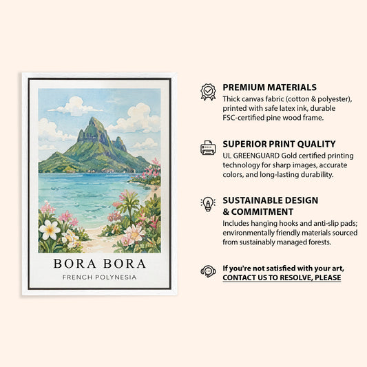 Bora Bora Canvas Wall Art – French Polynesia Decor, Tropical Lagoon Artwork