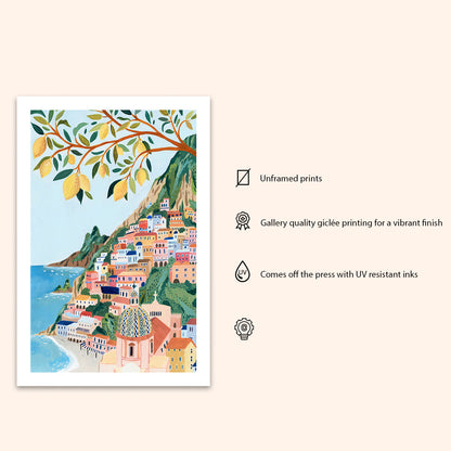 Positano Amalfi Coast Art Print – Itali Europe Travel Wall Decor