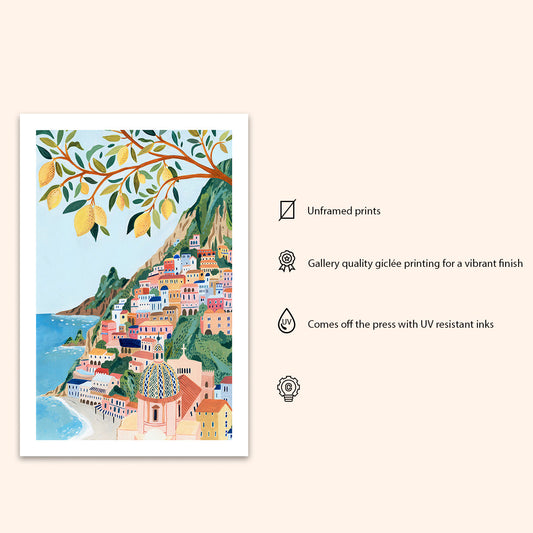 Positano Amalfi Coast Art Print – Itali Europe Travel Wall Decor